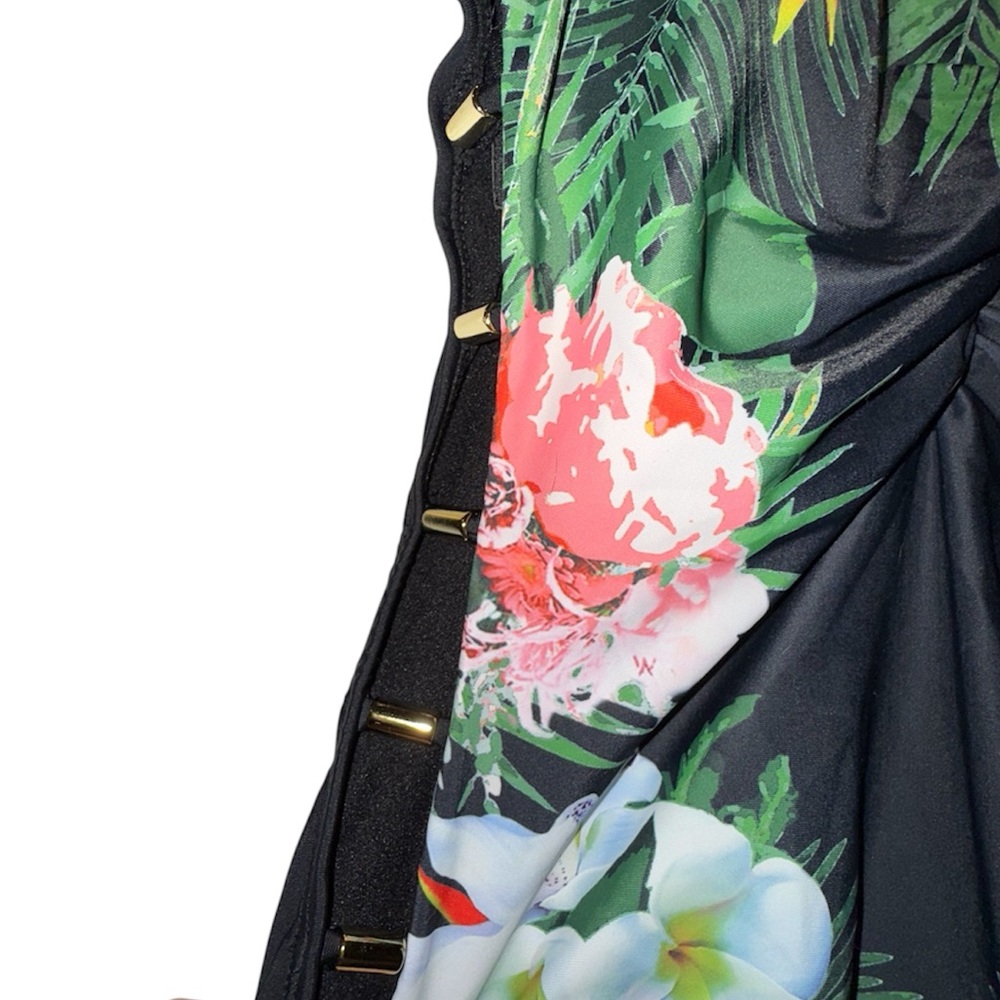 Nicole Miller NWT Tropical One-Piece Swimsuit, open sides with gold hardware - Picture 3 of 6